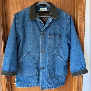 Vintage L.L. Bean Men's Blue Denim Jacket with Green Corduroy Collar